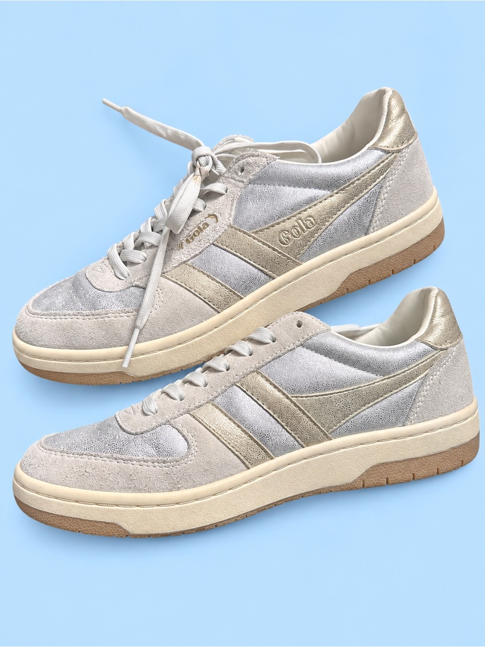 Gola Hawk Metallic Women's Silver Lace-Up Sneakers